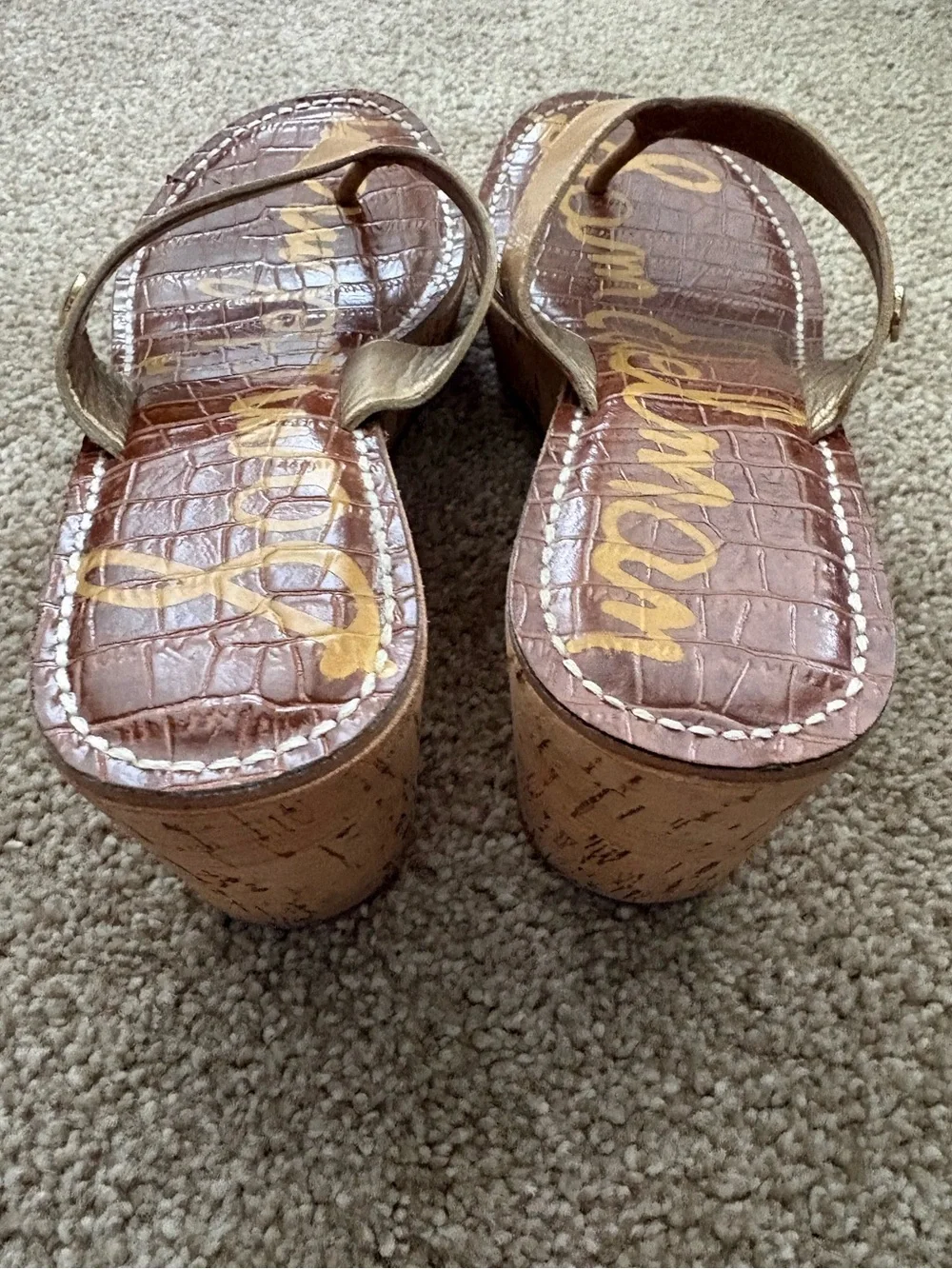 Sam Edelman ROMY Tan Cork Wedge Thong Sandals Size 6.5 EU 37 Bohemian